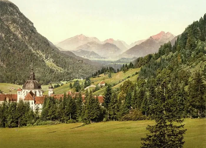 Framed Print : Ettal and the Ammergebirge, Upper Bavaria, Bavaria, Germany, Historical, Photochrome print from the 1890s Framed Print : Ettal and the Ammergebirge, Upper Bavaria, Bavaria, Germany, Historical, Photochrome print from the 1890s