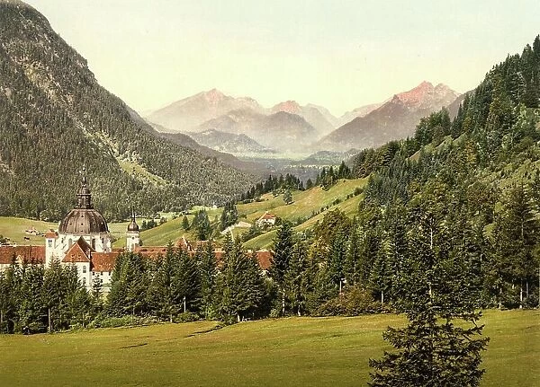 Ettal and the Ammergebirge, Upper Bavaria, Bavaria, Germany, Historical, Photochrome print from the 1890s