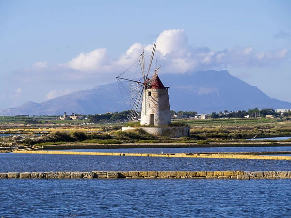 Ettore Infersa Saltworks windmill, Marsala, Laguna dello Stagnone, Province of Trapani, Sicily, Italy