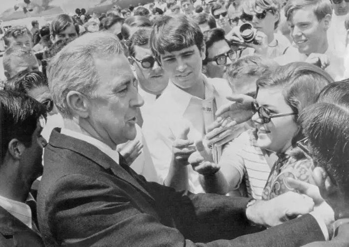 Framed Print : Eugene McCarthy Greeting Crowd of Students Framed Print : Eugene McCarthy Greeting Crowd of Students