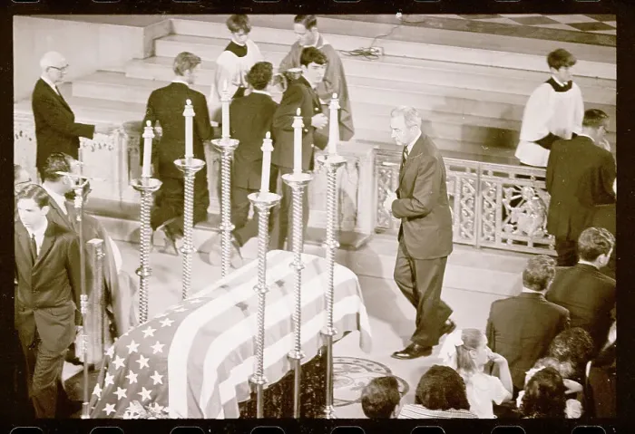 Framed Print : Eugene McCarthy walking Near Flag Draped Coffin Framed Print : Eugene McCarthy walking Near Flag Draped Coffin