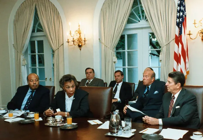 Framed Print : Eugenia Charles Addressing Cabinet Members Framed Print : Eugenia Charles Addressing Cabinet Members