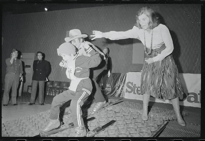 Framed Print : Eunice Shriver and Billy Kidd Assisting Youngster