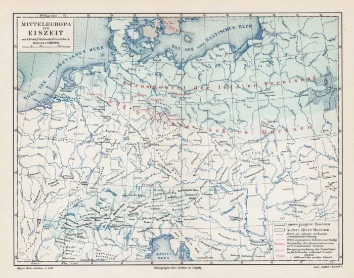 Framed Print : Europe during the Ice age map 1895 Framed Print : Europe during the Ice age map 1895