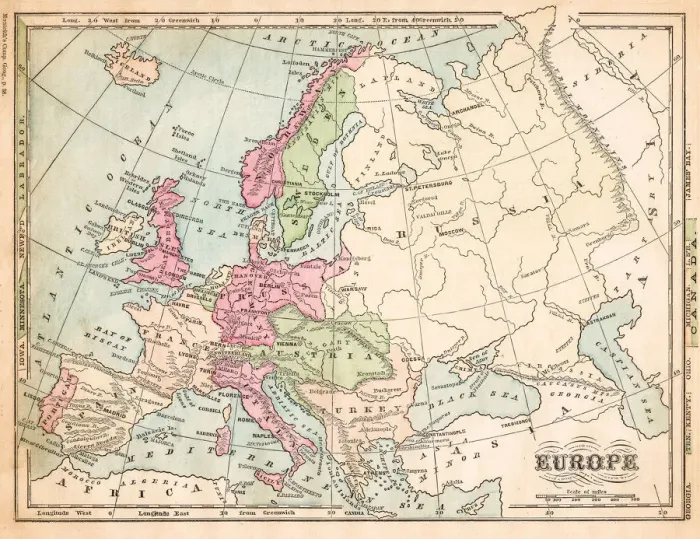 Framed Print : Europe map 1875 Framed Print : Europe map 1875