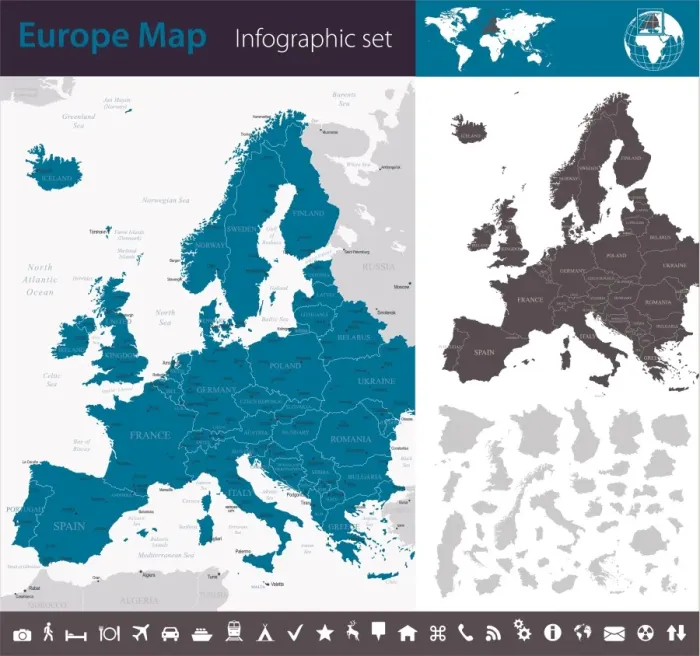 Framed Print : Europe map - infographic set Framed Print : Europe map - infographic set