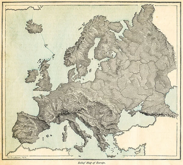 Europe relief map 1875