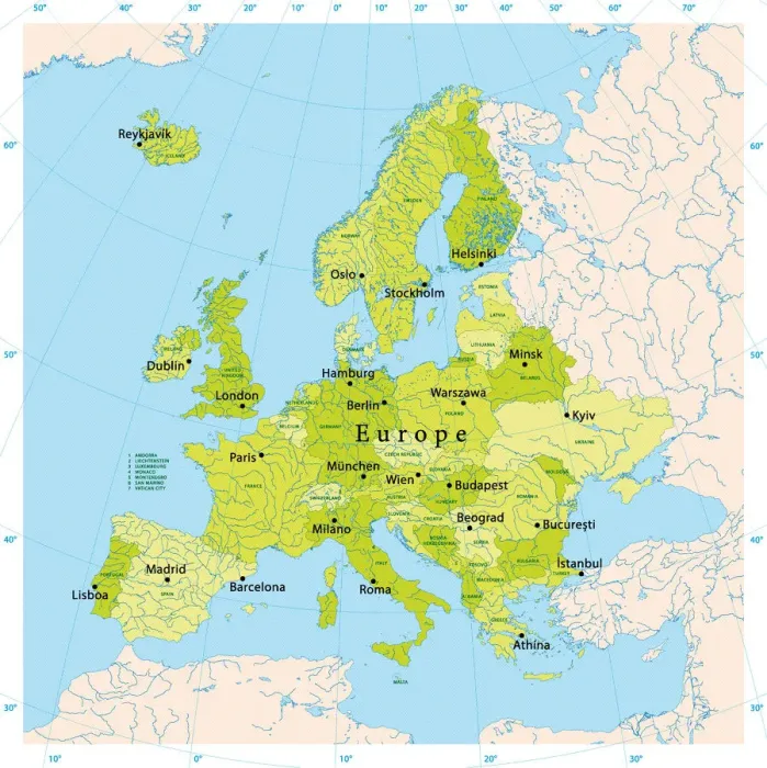 Framed Print : Europe Vector Map Framed Print : Europe Vector Map