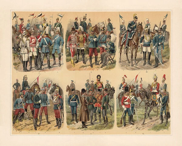 European Cavalries, chromolithograph by Richard KnAotel (1857-1914), published in 1897