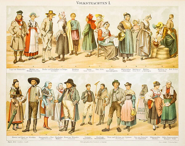 European Costumes lithograph 1897