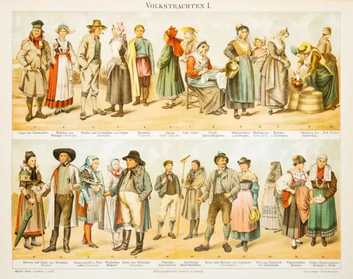 Framed Print : European Costumes lithograph 1897 Framed Print : European Costumes lithograph 1897