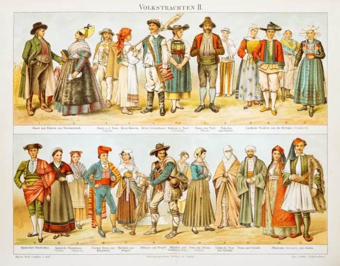 Framed Print : European Costumes lithograph 1897 Framed Print : European Costumes lithograph 1897