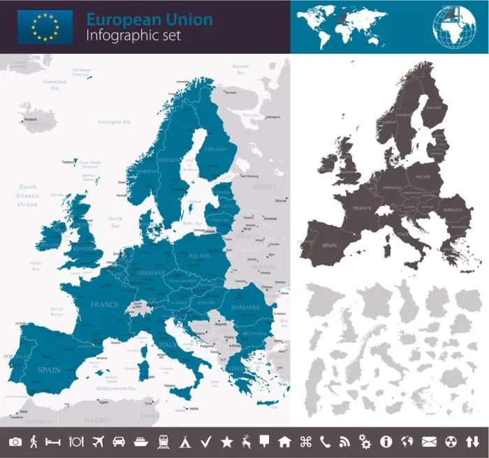 Framed Print : European Union - Infographic map - illustration Framed Print : European Union - Infographic map - illustration