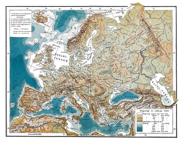 Europes mountain and water map