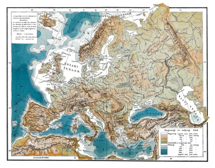 Framed Print : Europes mountain and water map Framed Print : Europes mountain and water map