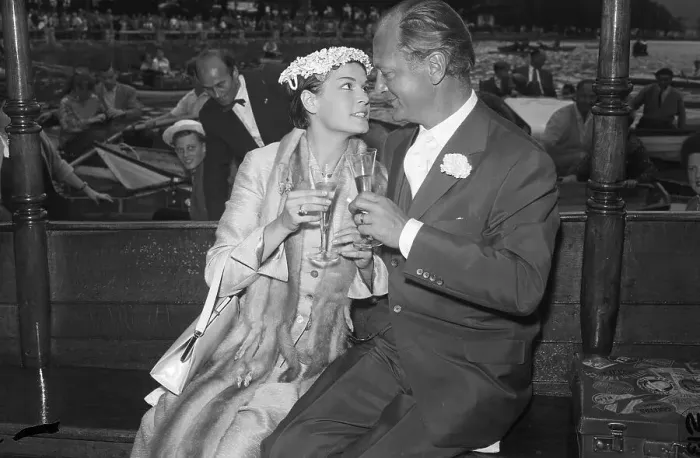 Framed Print : Eva Bartok and Curd Juergens Toasting to Each Other
