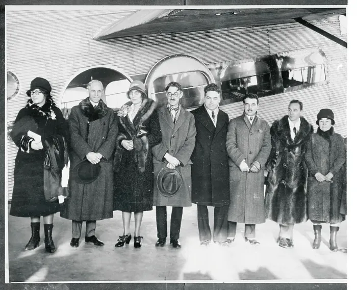 Framed Print : Evangeline Lindbergh Posing With Airplane Guests Before Departure Framed Print : Evangeline Lindbergh Posing With Airplane Guests Before Departure