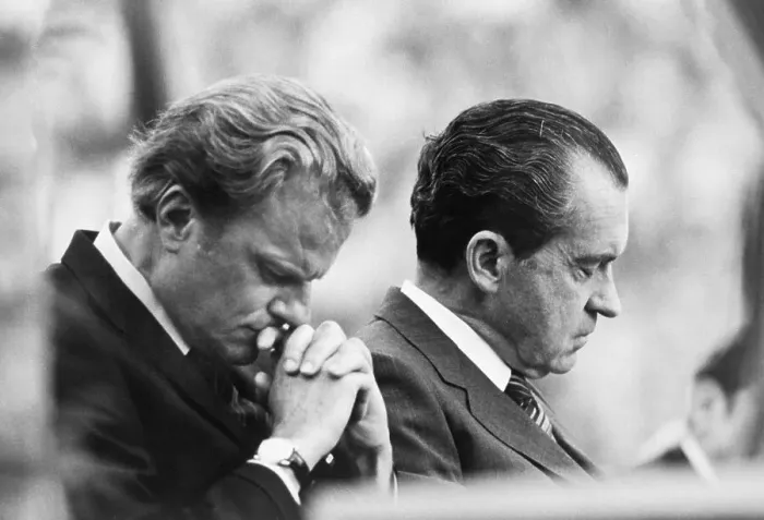 Framed Print : Evangelist Billy Graham with President Richard Nixon Praying