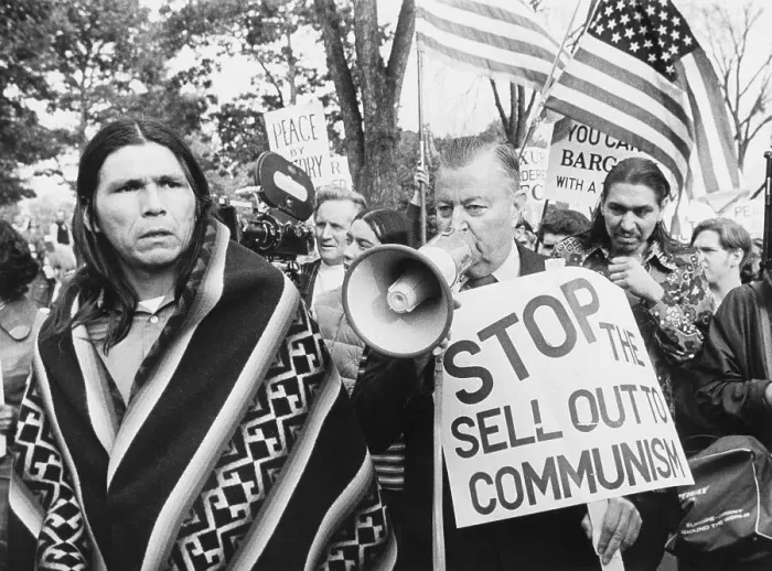 Framed Print : Evangelist Carl McIntire Protesting with Native American Leader Dennis Banks Framed Print : Evangelist Carl McIntire Protesting with Native American Leader Dennis Banks