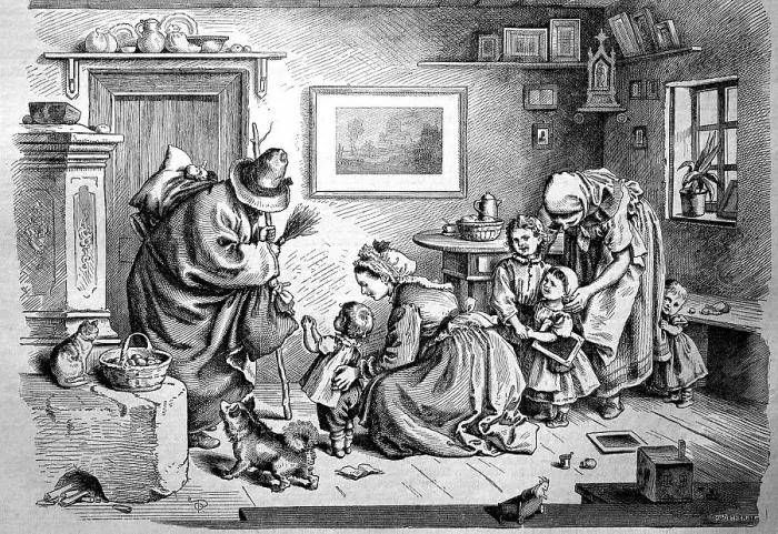 Framed Print : On the Eve of Christmas, Knecht Ruprecht Visits the Family and the Children, 1880, Germany, digitally restored reproduction of an original 19th-century print Framed Print : On the Eve of Christmas, Knecht Ruprecht Visits the Family and the Children, 1880, Germany, digitally restored reproduction of an original 19th-century print