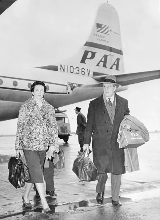 Framed Print : Eve Curie and Her Husband Departing From a Plane Framed Print : Eve Curie and Her Husband Departing From a Plane