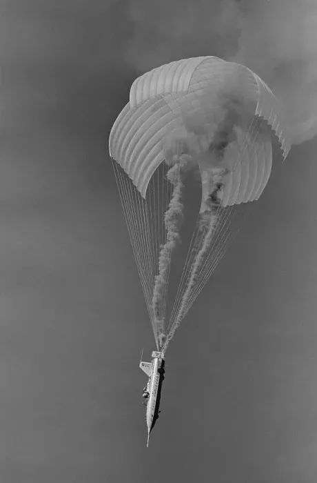 Framed Print : Evel Knievel Flying with a Parachute Framed Print : Evel Knievel Flying with a Parachute