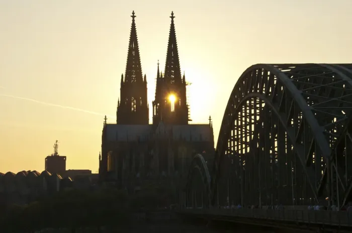 Framed Print : Evening mood, Cologne Cathedral and Hohenzollernbrucke bridge, Cologne, North Rhine-Westphalia, Germany, Europe, PublicGround