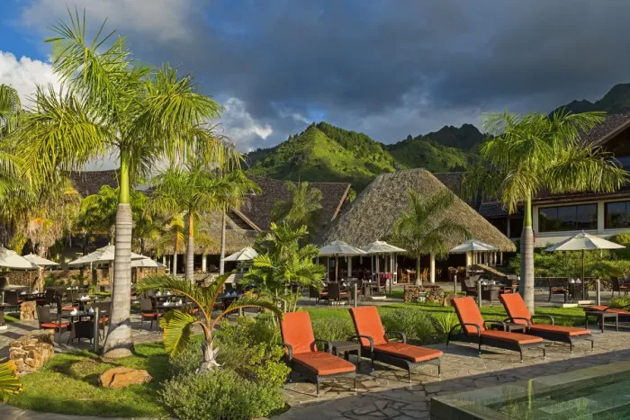 Framed Print : Evening mood at the pool, Mo orea, French Polynesia