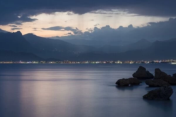 Evening mood by the sea, the Taurus Mountains at the back, Gulf of Antalya, Turkish Riviera, Turkey