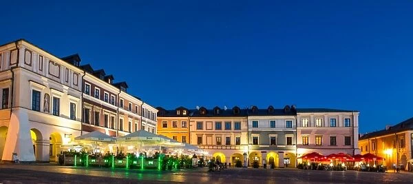 Evening on the old town square in Zamosc, Poland
