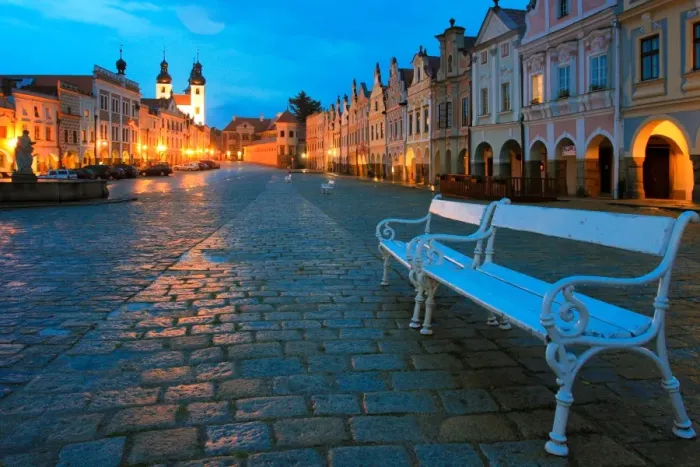 Framed Print : Evening Scene of Telc, Czech Rep