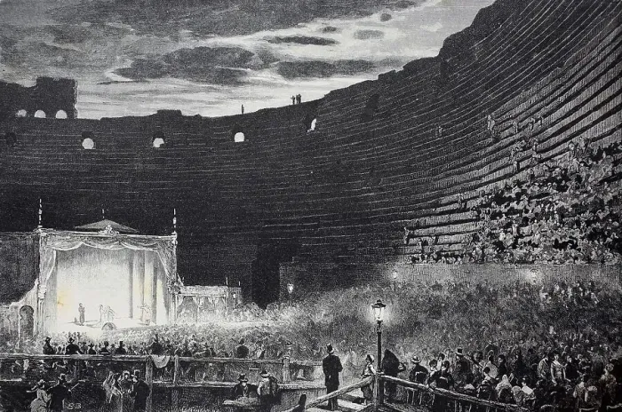 Framed Print : An event at the Arena di Verona, 1886, Arena di Verona, a Roman amphitheatre in the Piazza Bra in Verona, Italy, History, digital reproduction of an original 19th-century artwork Framed Print : An event at the Arena di Verona, 1886, Arena di Verona, a Roman amphitheatre in the Piazza Bra in Verona, Italy, History, digital reproduction of an original 19th-century artwork