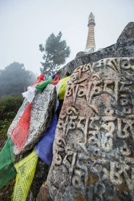 Framed Print : Everest base camp trek, Himalayas, Nepal, Tengboche, mani stones, prayer flags, Colour Image Framed Print : Everest base camp trek, Himalayas, Nepal, Tengboche, mani stones, prayer flags, Colour Image