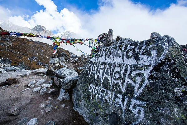 Everest base camp trek, Himalayas, Nepal, mani stones, Colour Image, Color Image
