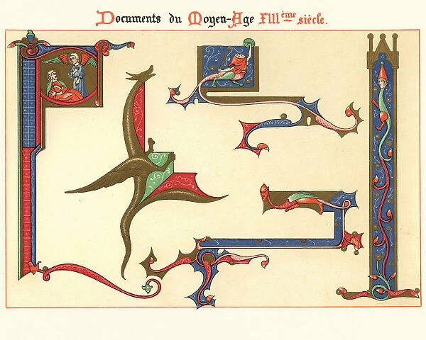 Examples of Medieval decorative art from illuminated manuscripts 13th Century