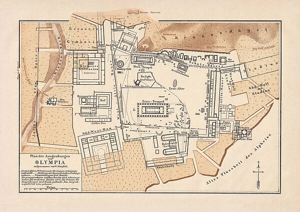 Excavations of Olympia, lithograph, published in 1880