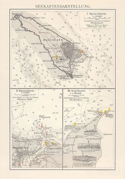 Excerpts of nautical charts, lithograph, published in 1897