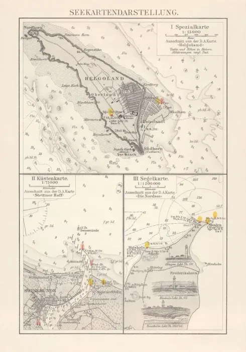 Framed Print : Excerpts of nautical charts, lithograph, published in 1897 Framed Print : Excerpts of nautical charts, lithograph, published in 1897