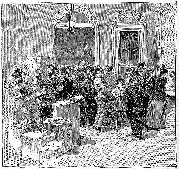 In the expedition, publishing house, of the magazine Gartenlaube in 1890, Berlin, Germany, Historic, digital reproduction of an original 19th-century original