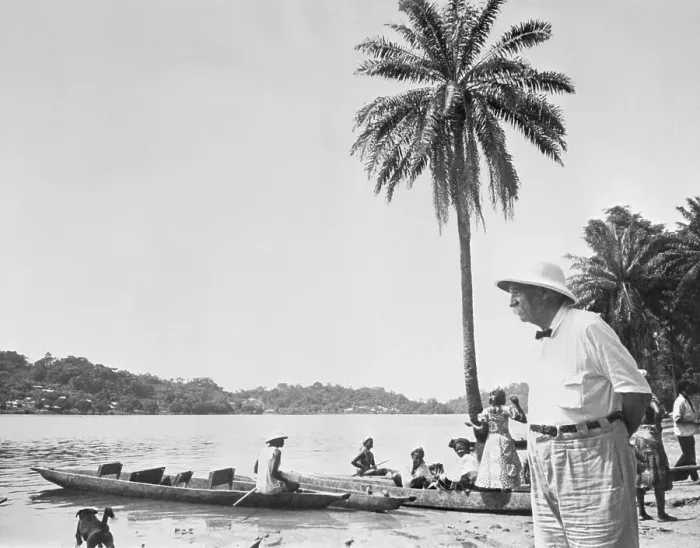 Framed Print : Explorer and Scientist Albert Schweitzer Pausing on Shore of Gabon Framed Print : Explorer and Scientist Albert Schweitzer Pausing on Shore of Gabon