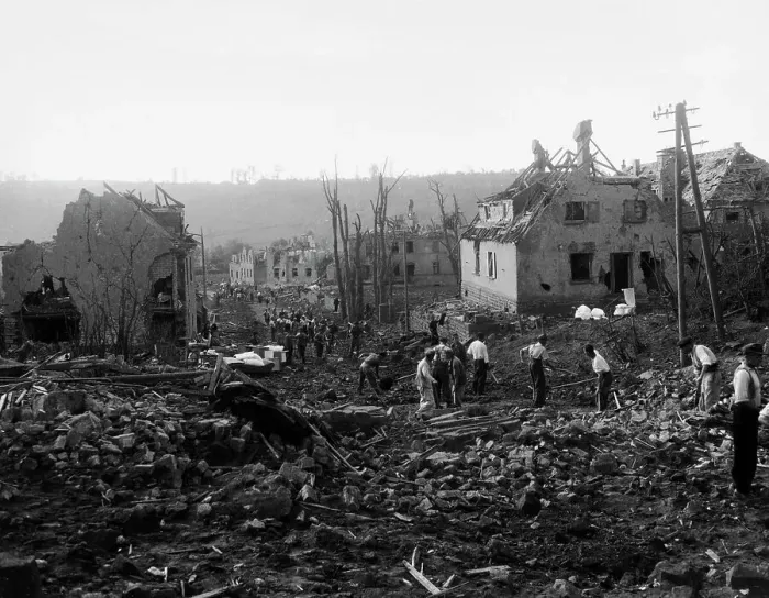 Framed Print : Explosion Devastates German Town Framed Print : Explosion Devastates German Town