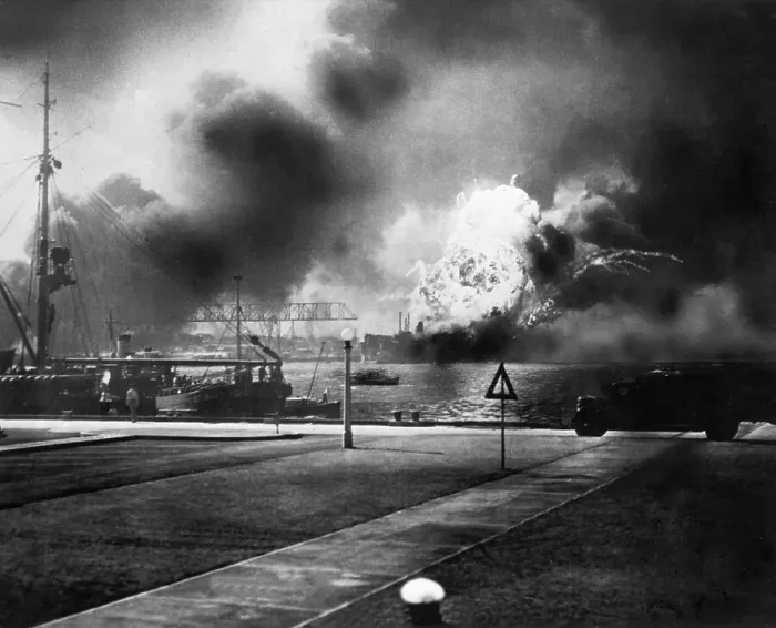 Framed Print : Explosion Of Ship In Pearl Harbor Attack Framed Print : Explosion Of Ship In Pearl Harbor Attack