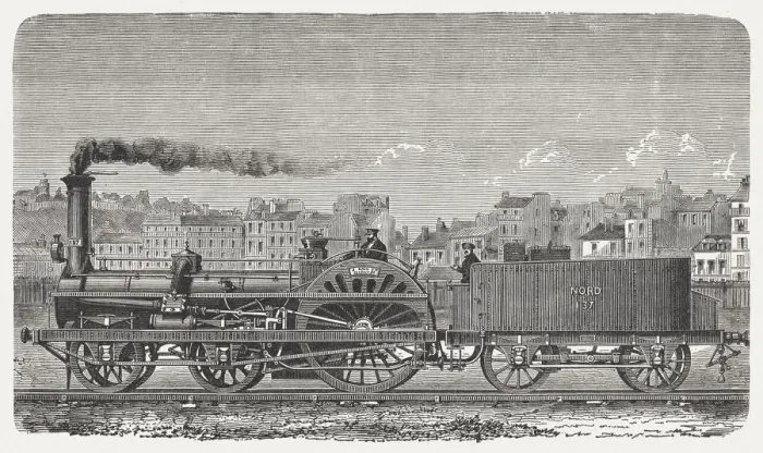 Framed Print : Express locomotive, 19th century, wood engraving, published 1880 Framed Print : Express locomotive, 19th century, wood engraving, published 1880