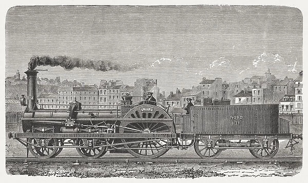 Express locomotive, 19th century, wood engraving, published 1880