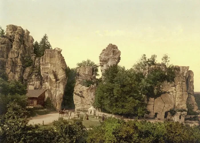 Framed Print : The Externsteine near Detmold, North Rhine-Westphalia, c. 1890, Germany, Historic, digitally restored reproduction from a 19th century original
