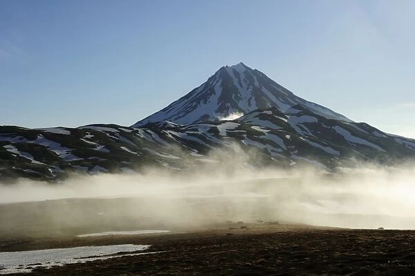 The extinct Tolmachev Dol volcano in the morning light, Kamchatka Peninsula, Russia