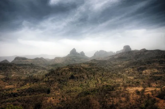 Framed Print : Extreme shaped peaks of Semien mountains