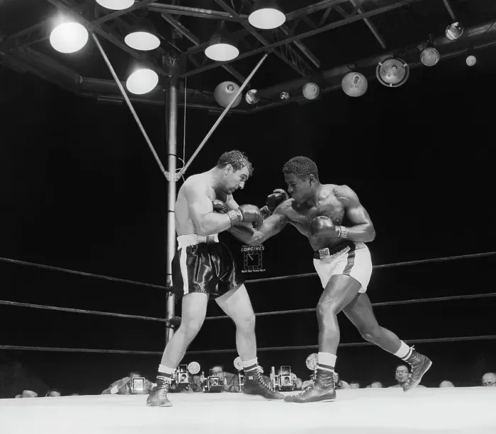 Framed Print : Ezzard Charles Hits Rocky Marciano Chest Framed Print : Ezzard Charles Hits Rocky Marciano Chest