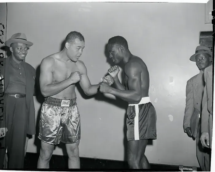 Framed Print : Ezzard Charles and Joe Louis in Boxing Pose Framed Print : Ezzard Charles and Joe Louis in Boxing Pose