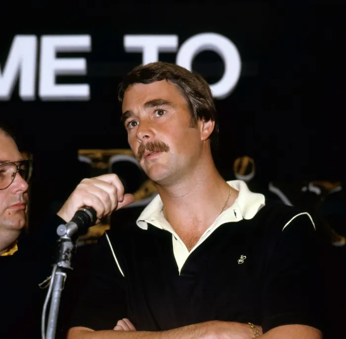 Framed Print : F1 Driver Nigel Mansell At A Press Conference Framed Print : F1 Driver Nigel Mansell At A Press Conference